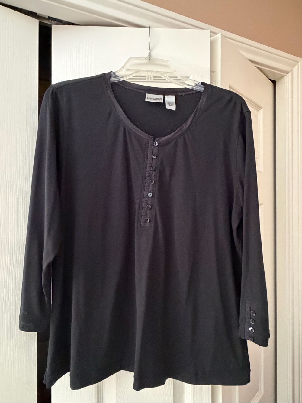Chico's Black Long-Sleeve Button Henley